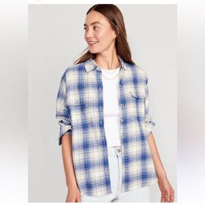 Old Navy Blue and White Plaid Button Down Shirt